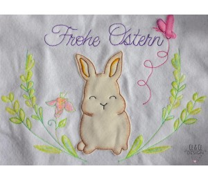 Stickdatei - Frohe Ostern Hase im Kranz inkl. Einzeldateien